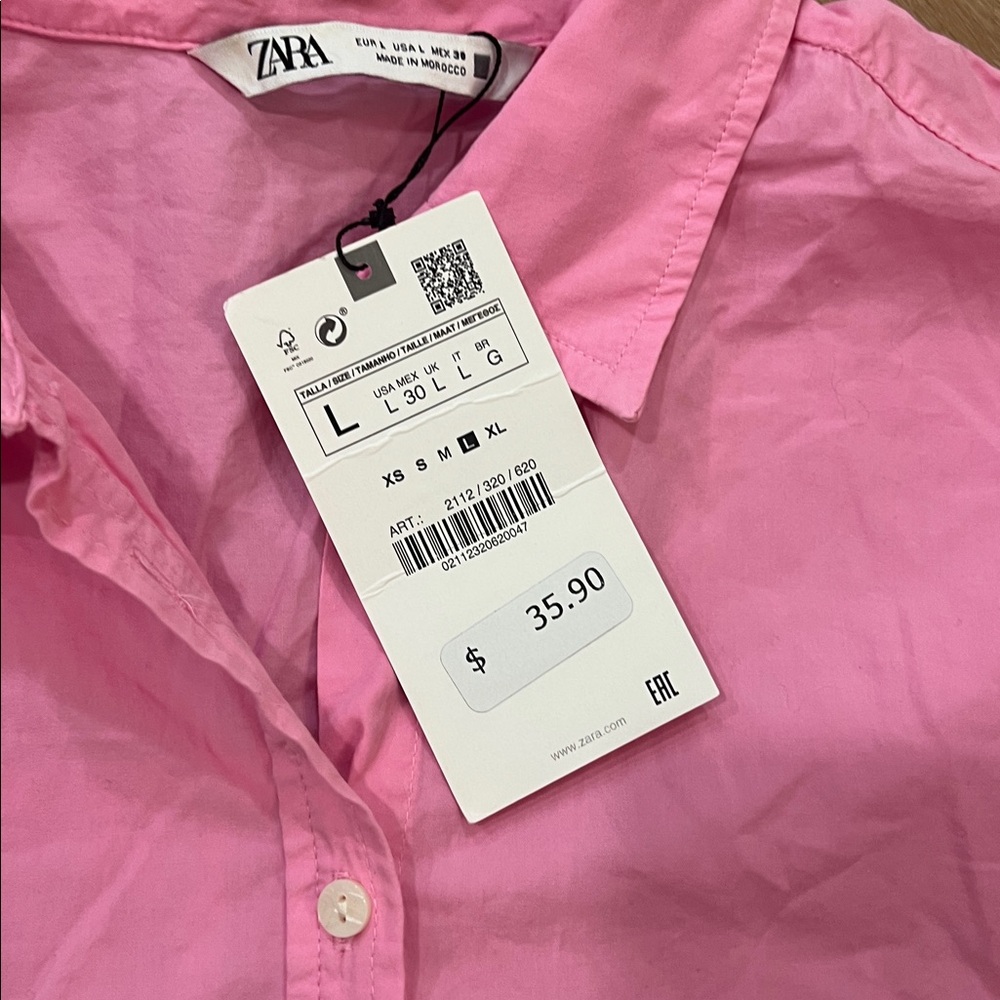 Zara Pink Cropped Shirt with Pockets - Picture 2 of 3